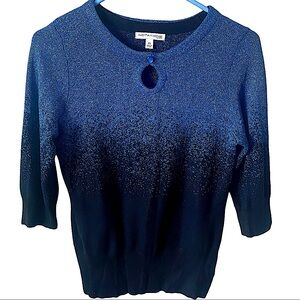 Notations PS Metallic Blue/ Black gradualy-changing -color 3/4 -sleeve knit top.